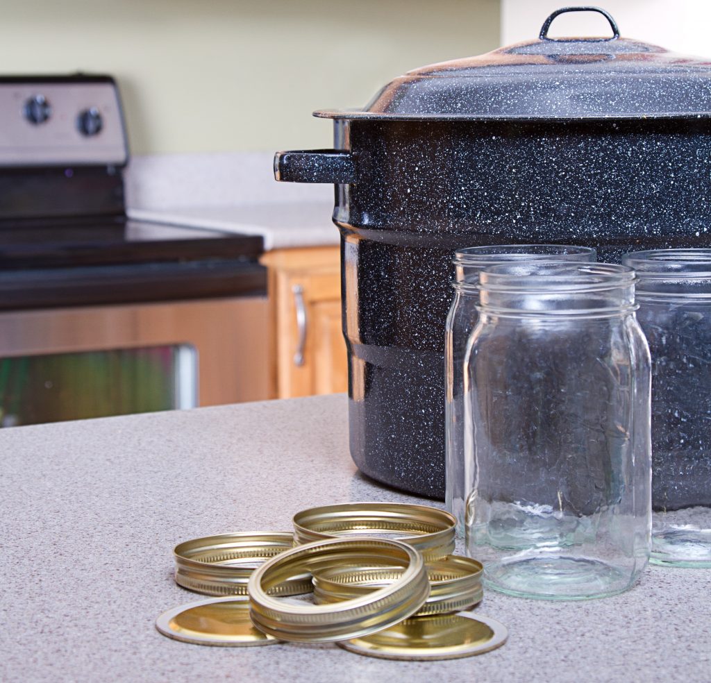canning jars and pot