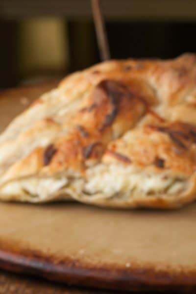 A lovely stuffed bread fresh from the oven
