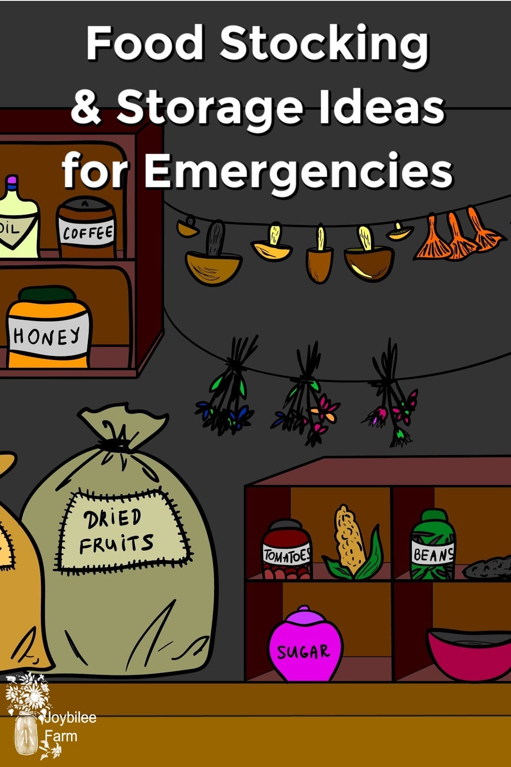 Illustration on a pantry filled with food