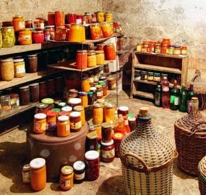 A cellar full of home canned goods.