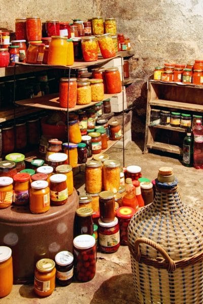 A cellar full of home canned goods.