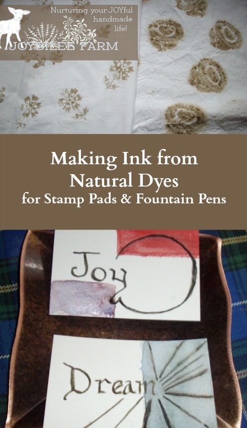 Walnut ink for printing needs to be viscose enough so that it doesn't drip when applied to the stamp. It needs to be smooth and consistent so that it leaves a clear impression without blobs of ink. Walnut ink for printing is permanent after 48 hours and can be washed in water without fading. The impression is clearer when stamped on dry fabric but the dye penetrates better when stamped on wet fabric. No previous preparation of the fabric is necessary before stamping except to scour it thoroughly in preparation for dyeing.