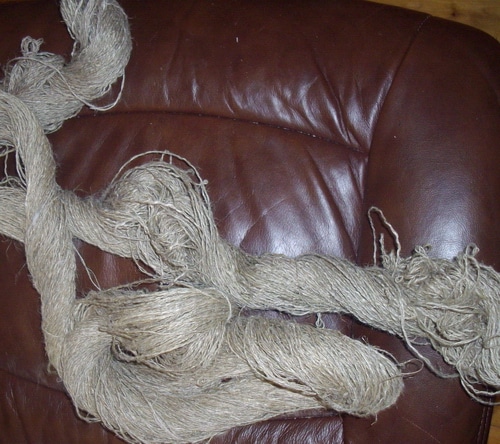 Linen yarn handspun but unscoured