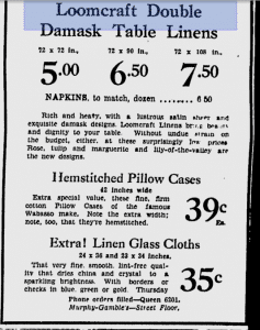 Loomcraft Irish Linen Ad 1933