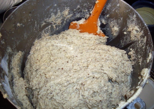 The dough should be sticky and moist like muffin batter.