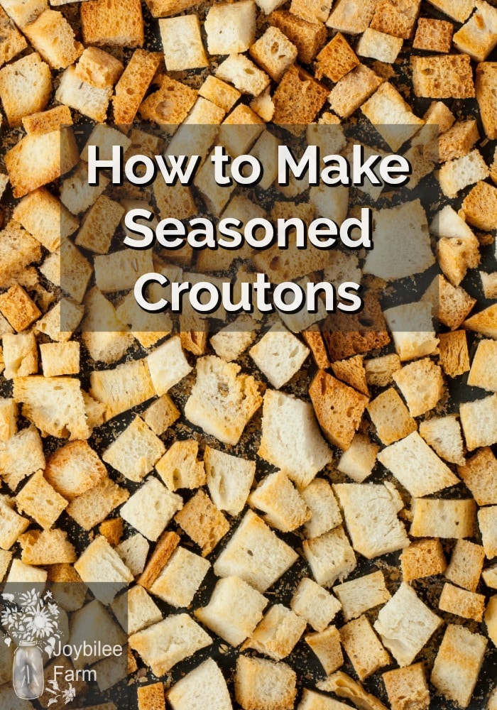 Croutons on a baking sheet