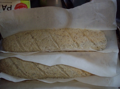 Long rolls like French Rolls with parchment paper