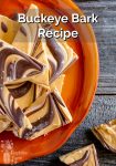 A peanut butter and chocolate bark on an orange plate
