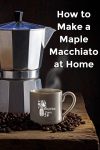 Moka pot, coffee cup and coffee beans on a table