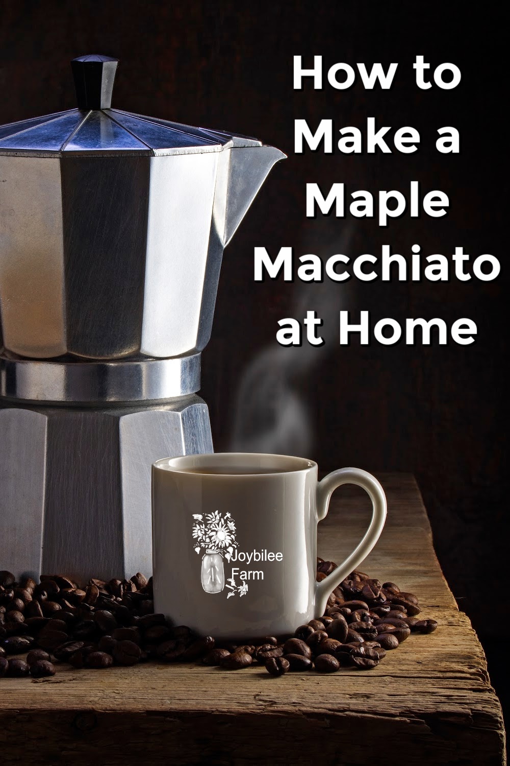 Moka pot, coffee cup and coffee beans on a table