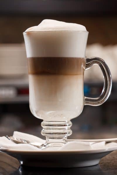 A Macchiato in a clear mug