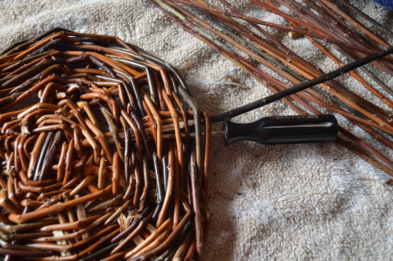 Basket weaving - Willow basket making in progress - upset stakes 1