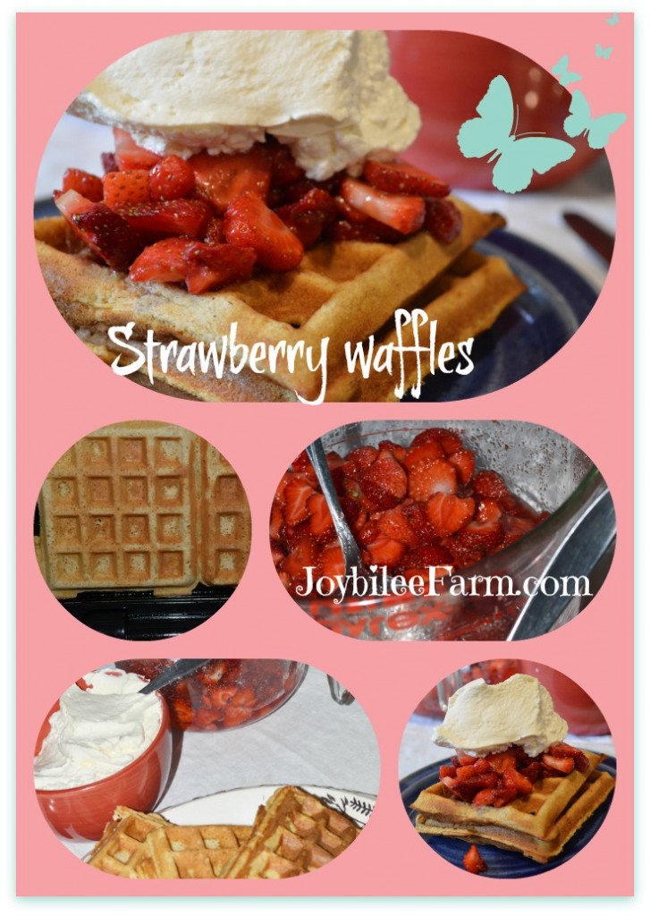 Strawberry waffles photo collage