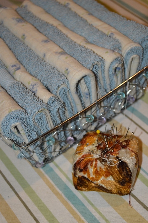 Upcycled fabrics from blue towels and flannel clothes