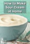 A blue bowl full of sour cream