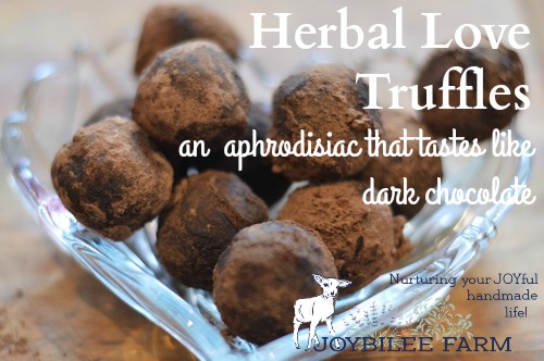 These are chocolate truffles with adaptogen, carminative, and antioxidant herbs to promote relaxation and adrenal health. The recipe makes about 48 -- 1 inch truffles.