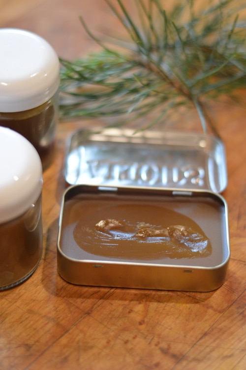 Pine salve is a traditional drawing salve, that draws infections, slivers, and inflammation out of the body. It reduces pain and swelling, helping the body heal itself. One way it works is by increasing peripheral circulation by counter irritation. While you could make pure pine salve with just pine oleoresin, beeswax, and oil, this recipe uses infused oils to work synergistically reducing pain and inflammation.