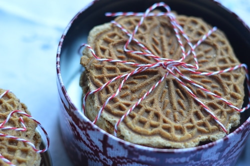 Ginger is a prime digestive. It stokes the inner fire and warms up sluggish digestion, which makes you feel better. Ginger pizzelles are good for upset stomachs and nausea, too. Or just enjoy them as a light snack at any time of day.