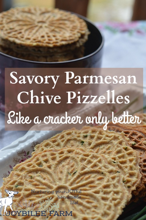 Salty savory pizzelle crackers with chives and parmesan
