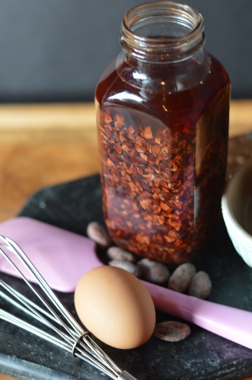 Chocolate extract is a deeply flavourful extract that can be used in the place of vanilla extract in chocolate desserts. It adds a special touch to chocolate chip cookies, pastries, and even whipped cream and frosting. It takes only a few hands-on minutes to make and then a month to steep.