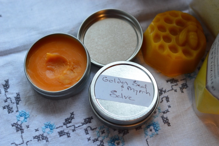 homemade salve in tin
