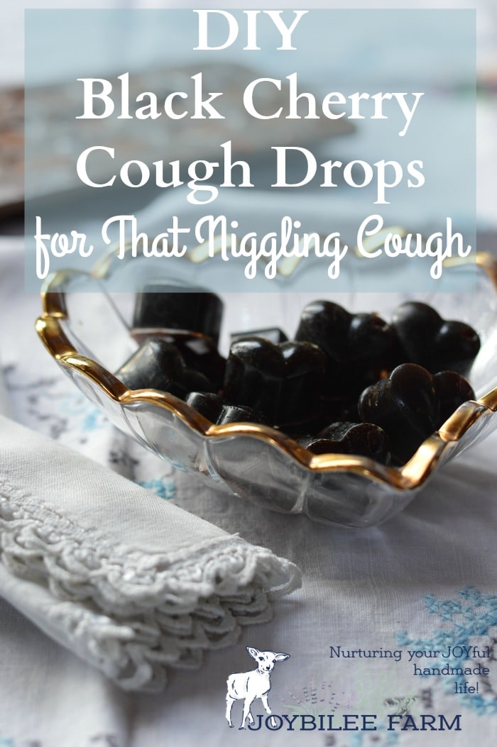 Black cherry cough drops in a glass dish