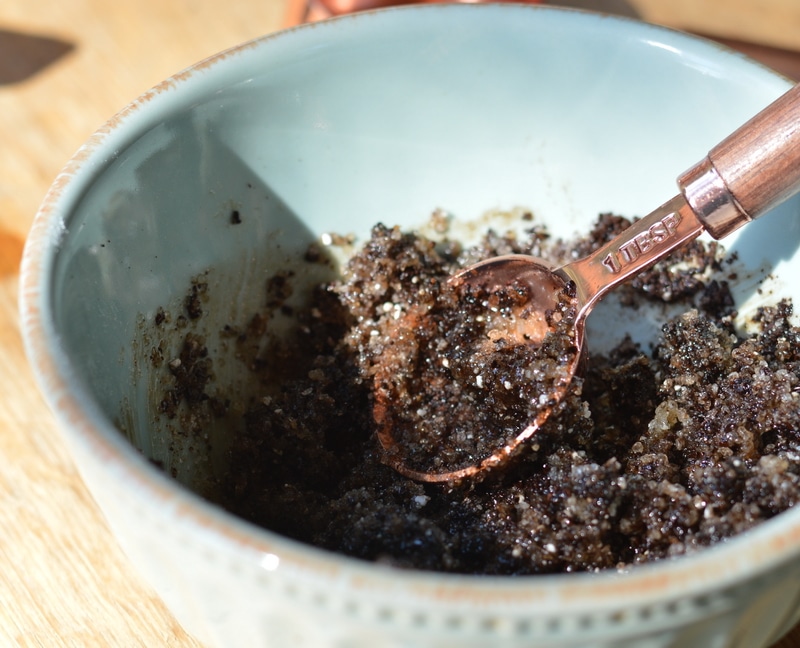 This DIY coffee scrub is rich in minerals, exfoliating and helps to smooth cellulite, soothe varicose veins, and brighten and tighten aging skin.