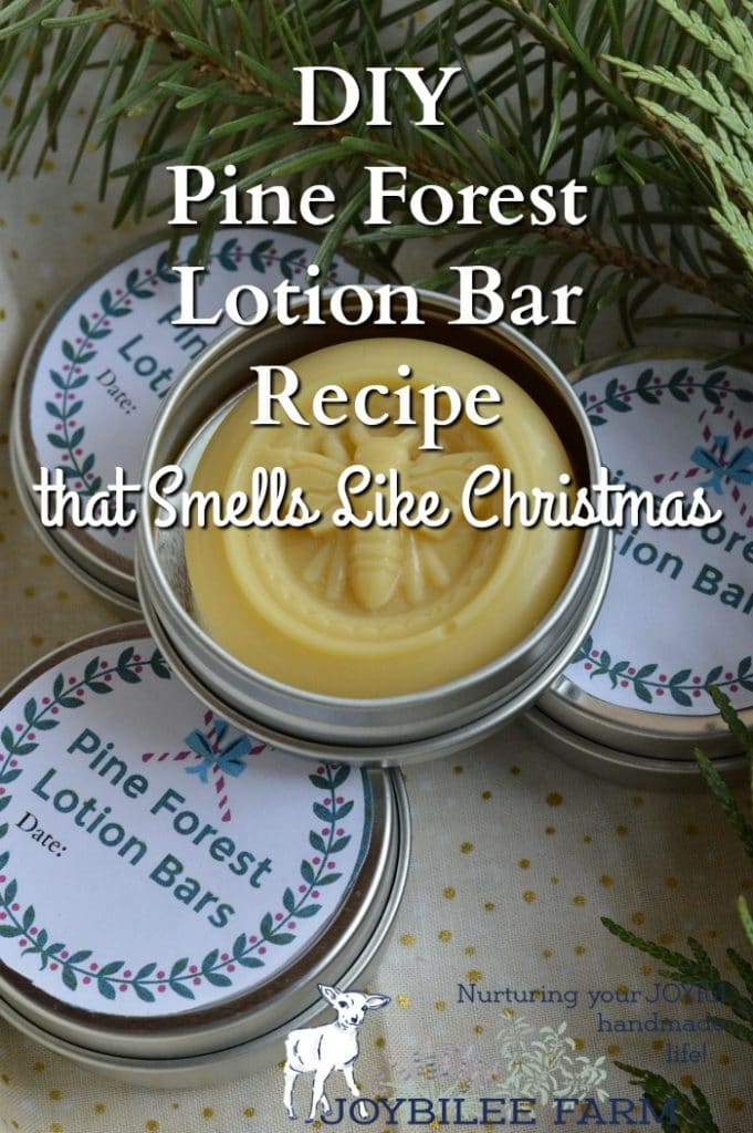 This pine forest lotion bar recipe is useful for winter dry skin, chapped lips, chapped hands and cheeks, and dry elbows. Bonus: It smells a lot like Christmas.