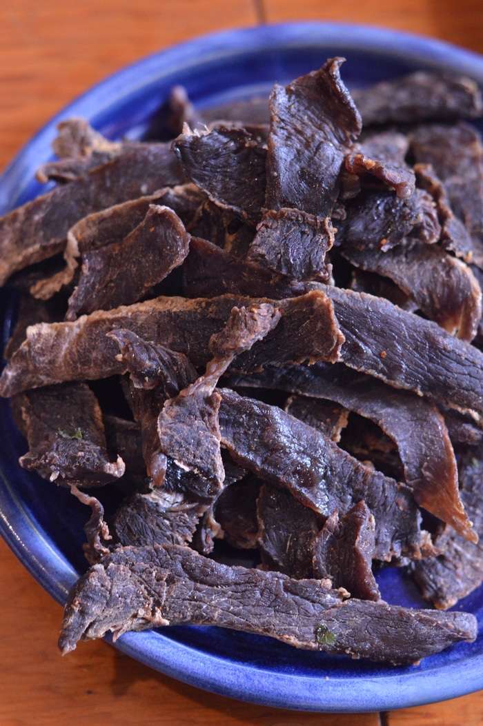 Beef Jerky made in a dehydrator with a kombucha jerky marinade