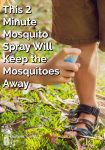 Someone spraying a boy's legs with mosquito spray