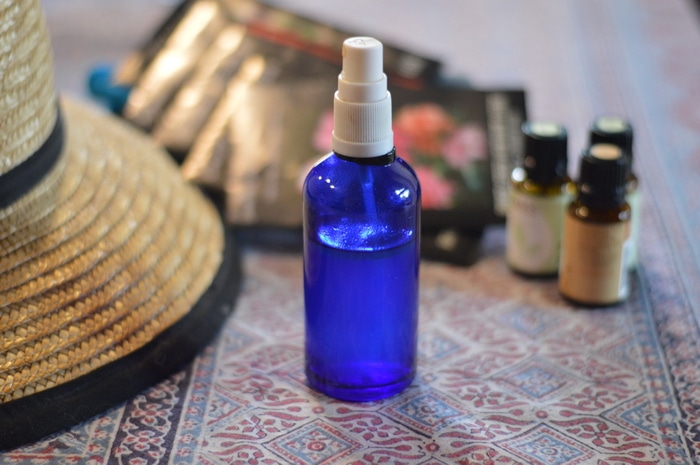 Mosquito spray made with essential oils and vodka.