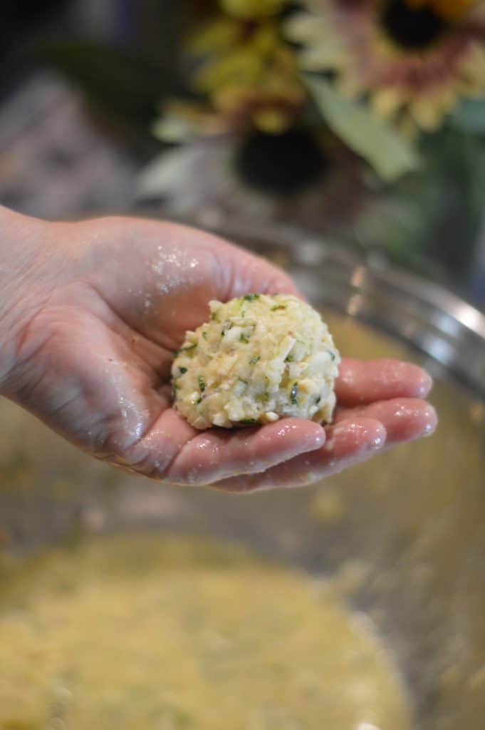zucchini ball ready for bread coating