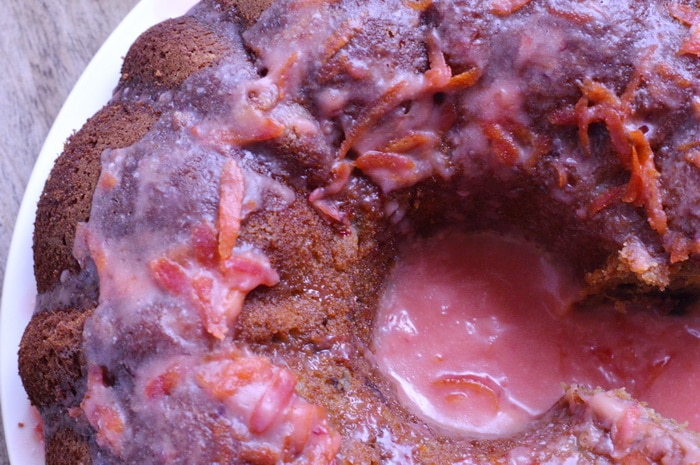 Pumpkin bundt cake with blood orange glaze