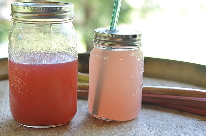 Jars of rhubarb shrub