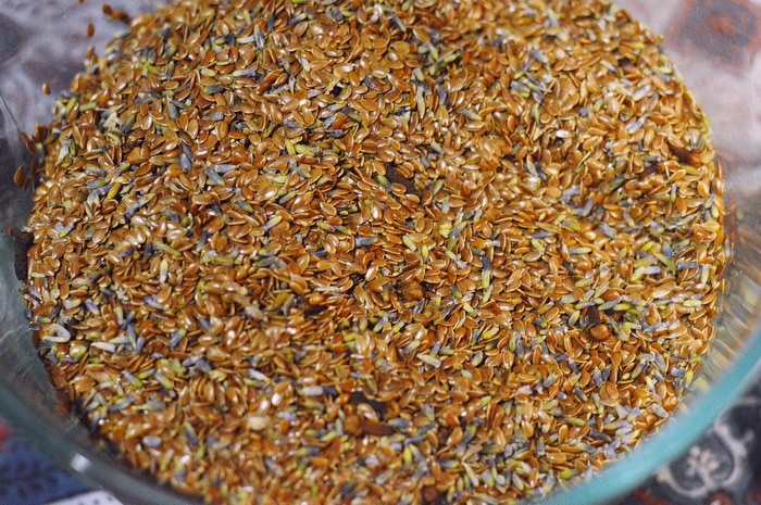flax and dried lavender for an herbal heating pad