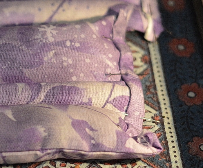 pinning the top of microwaveable heating pads before sewing
