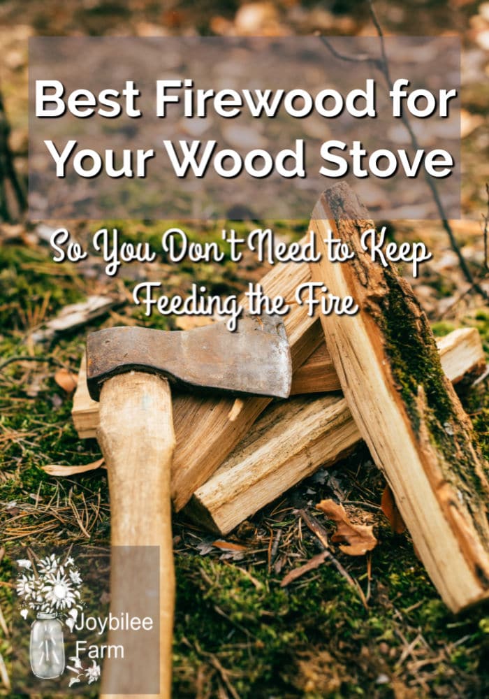 Chopped wood and an axe with a text overlay saying best firewood for your wood stove