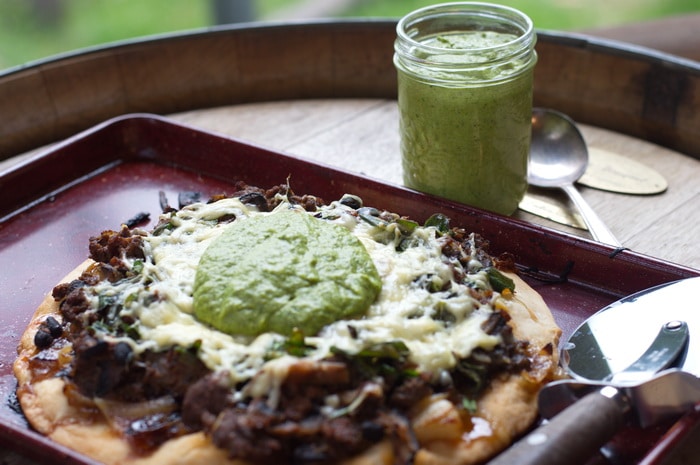 Asparagus pesto on pizza