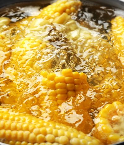 Blanching vegetables in boiling water