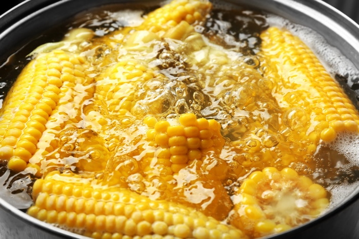 Blanching vegetables in boiling water