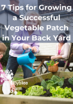 children watering a raised bed vegetable patch