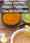lemon ginger turmeric and brewed tea on a wooden background