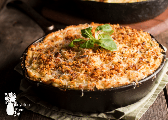 turkey shepherds pie baked in a cast iron skillet