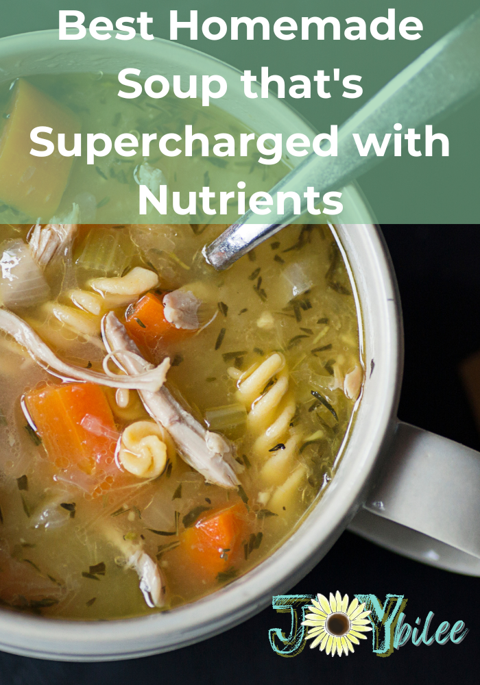 Homemade soup, chicken noodle in a white bowl
